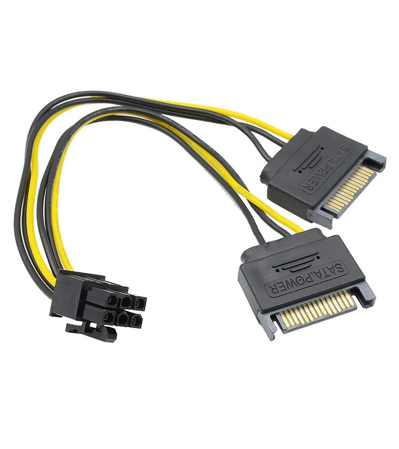 Cable Adaptador para Tarjeta de Video Doble SATA a 6 Pines PCI-e ADP-100 Adaptadores de convertidor de gráficos, 2 SATA 15 pines a 6 pines PCI-E, PCIE Express,15CM