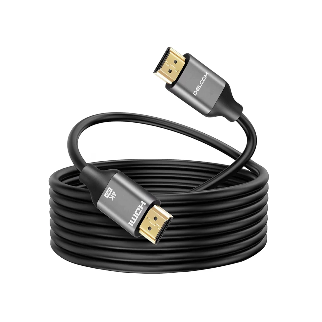 Cable HDMI de  Metros K Delcom DCHD v Premium Lleva tu Señal K a  Metros sin Pérdidas Cable HDMI  premium Delcom DCHD de  metros color negro mostrando sus conectores reforzados de aluminio y bañados en oro un producto de alta calidad de HD Multimedia PERU SAC