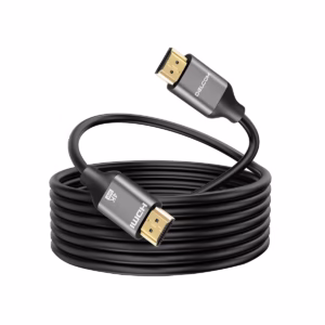 Cable HDMI de 10 Metros 4K@ Delcom DCHD043 v2.0 Premium: Lleva tu Señal 4K a 10 Metros sin Pérdidas, Cable HDMI 2.0 premium Delcom DCHD043 de 10 metros color negro, mostrando sus conectores reforzados de aluminio y bañados en oro, un producto de alta calidad de HD Multimedia PERU SAC.