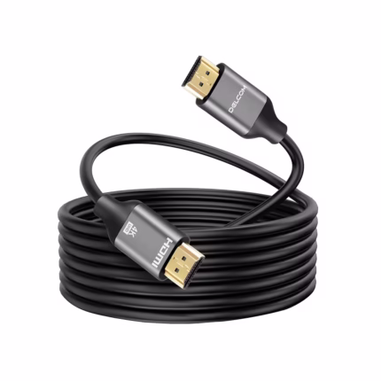 Cable HDMI de 10 Metros 4K@ Delcom DCHD043 v2.0 Premium: Lleva tu Señal 4K a 10 Metros sin Pérdidas, Cable HDMI 2.0 premium Delcom DCHD043 de 10 metros color negro, mostrando sus conectores reforzados de aluminio y bañados en oro, un producto de alta calidad de HD Multimedia PERU SAC.