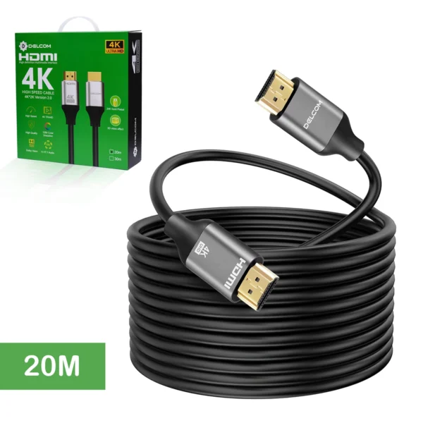 Cable HDMI de 20 Metros Delcom DCHD045: Mayor Distancia con Calidad Ultra HD 4K, Cable HDMI Delcom de 20MT Nuevo Modelo 2025