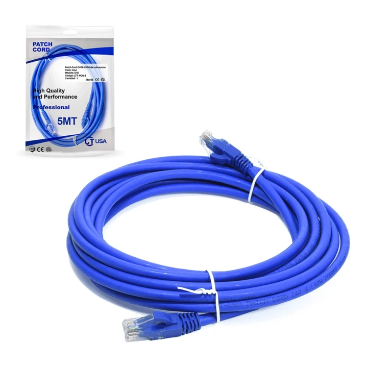 Cable Patch Cord CAT6 de 5MT LSZH LT USA LTT-PC6-5 Cable Patch Cord Cat6 de 5 Metro con chaqueta LSZH LT USA LT-PC6-5 - Cable Multifilar de 23AWG en Puro Cobre, Latiguillo de RED Cat6 color Azul de 5MT - LT USA, Cable de Red Gigabit de 5 metros