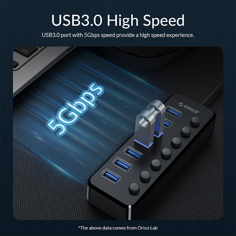 HUB USB 3.0 de 7 Puertos Orico TSU3-7A, Concentrador USB 3.0 de 7P