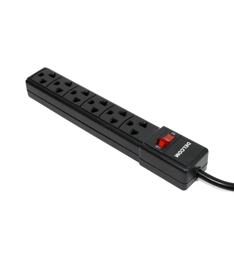 Regleta Eléctrica de 180CM marca Delcom DSUP002, Supresor de Pico o Regleta Eléctrica con Cable de 180cm y 6 Tomas Americanas: Potencia y Conveniencia en un Solo Dispositivo