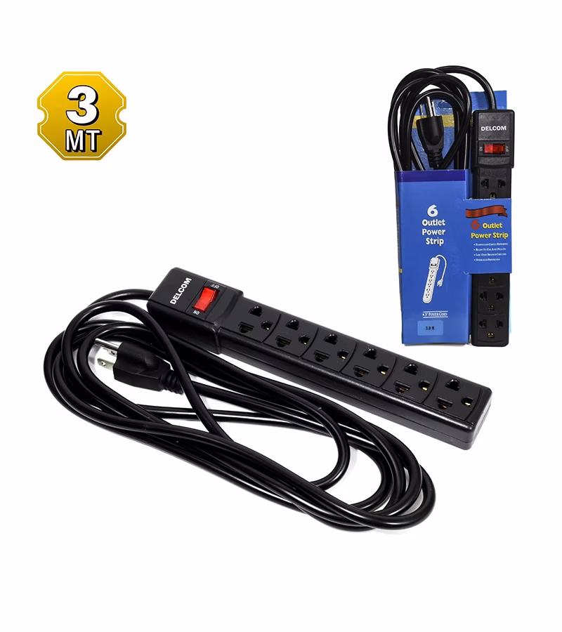 Regleta Eléctrica de M marca Delcom DSUP Supresor de Pico o Regleta Eléctrica con Cable de  Metros y  Tomas Americanas Potencia y Conveniencia en un Solo Dispositivo