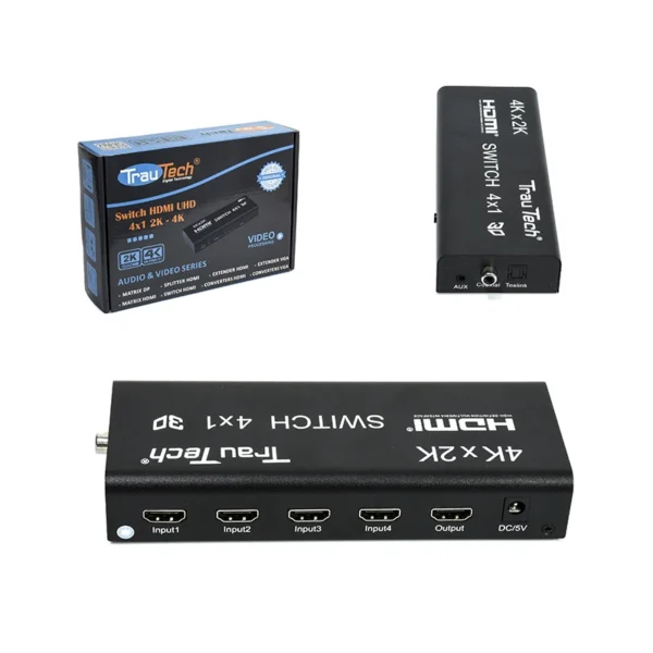 Selector HDMI 4x1 con Extractor de Audio Trautech PE-HD0057