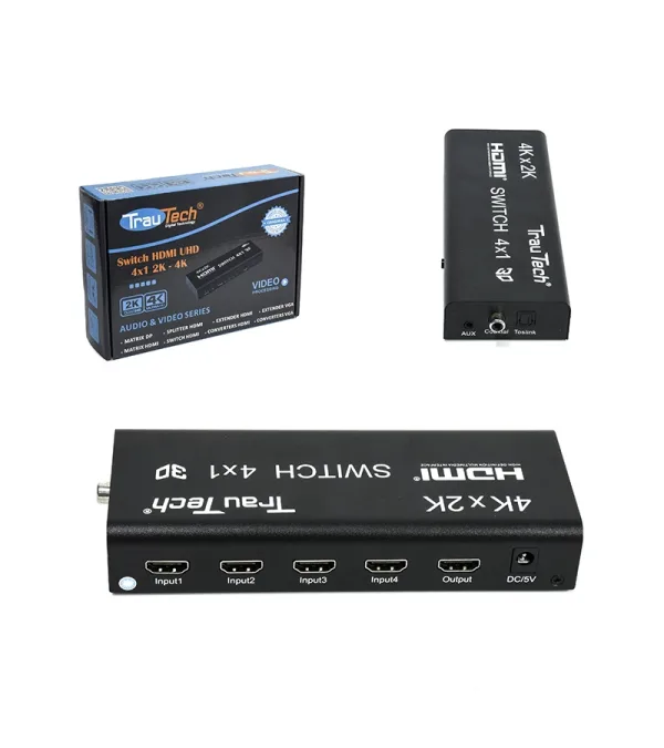 Selector HDMI 4x1 con Extractor de Audio Trautech PE-HD0057