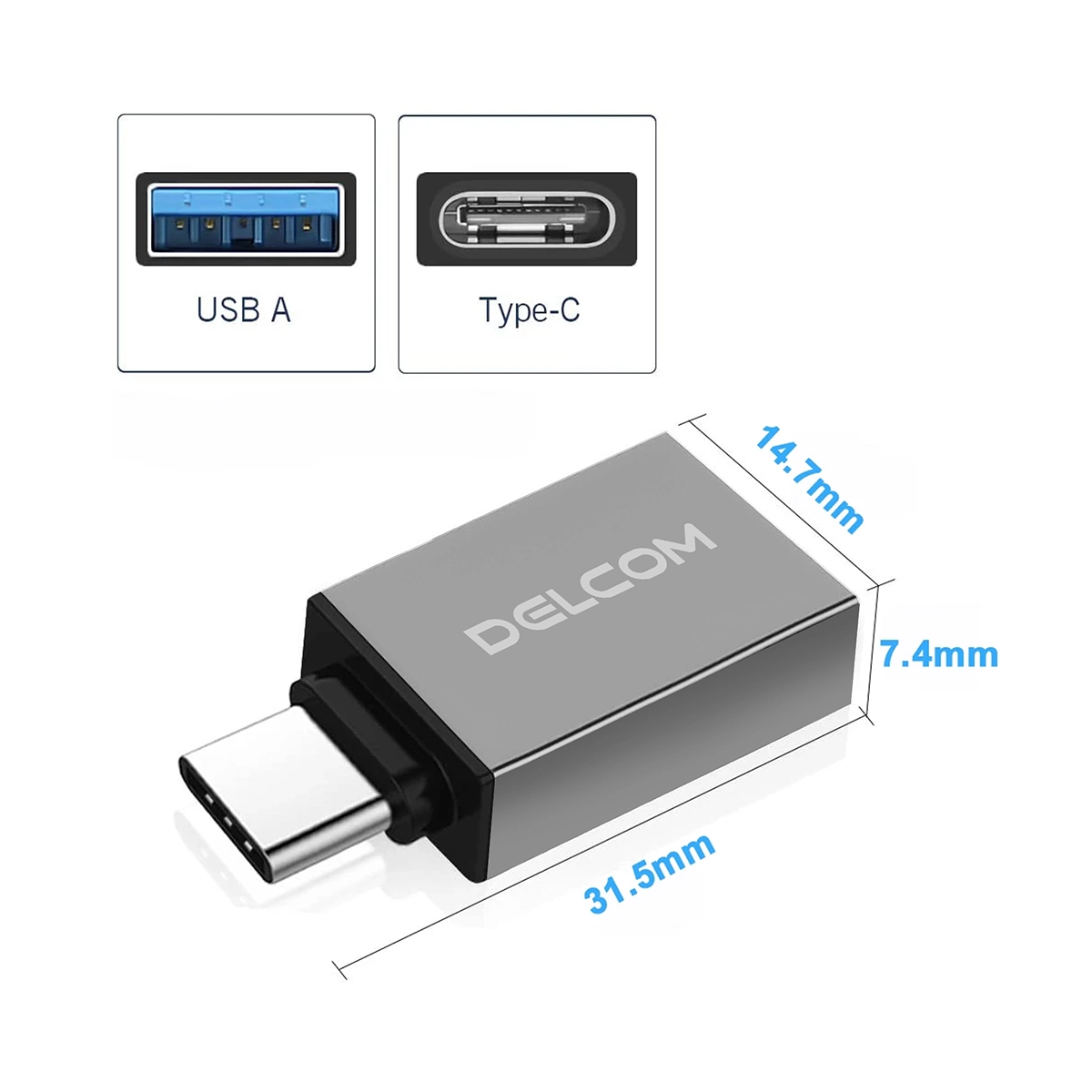 Adaptador OTG Tipo C Delcom DTCA-002 | Conecta USB a tu Celular o Tablet | Transfiere Archivos Fácilmente, Hd Multimedia PERU SAC