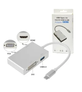 Docking USB C con salida HDMI, VGA, DVI y 1 Puerto USB 3.0 RY-158