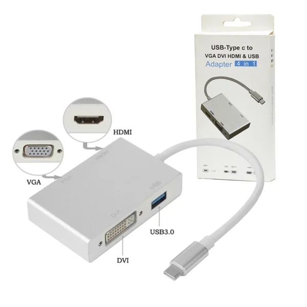 Docking USB C con salida HDMI, VGA, DVI y 1 Puerto USB 3.0 RY-158