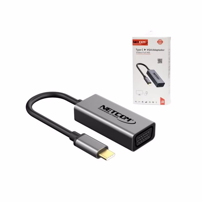 Adaptador USB C a VGA Netcom PE TA0090____ HD Multimedia PERU SAC Adaptador USB C a VGA Netcom PE TA Convertidor USB Tipo C a VGA DB Hembra Netcom PE TA