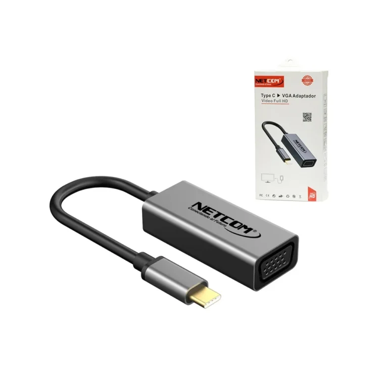 Adaptador USB C a VGA Netcom PE-TA0090 Convertidor USB Tipo C a VGA DB15 Hembra - Netcom PE-TA0090