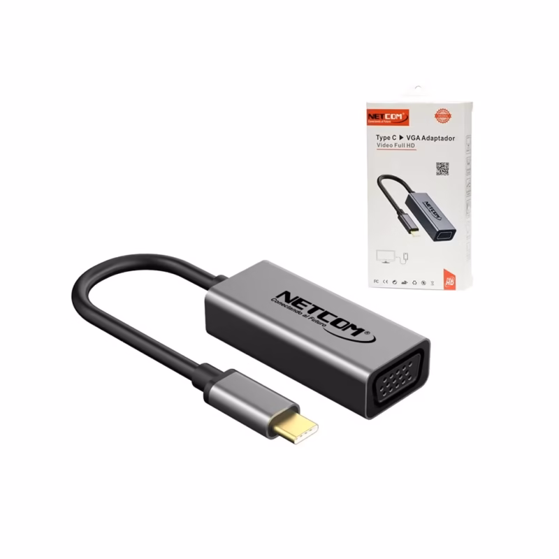 Adaptador USB C a VGA Netcom PE TA | Conecta tu Dispositivo a Pantallas VGA