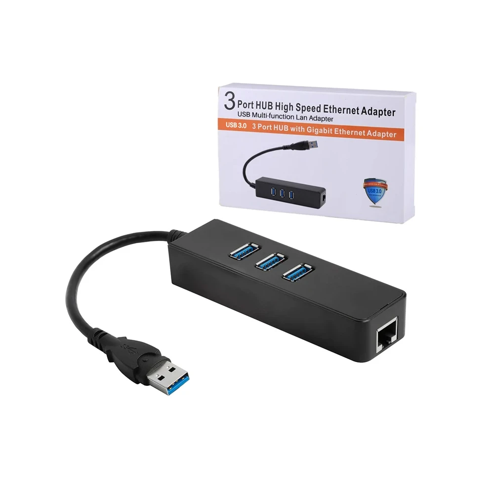 Adaptador USB3 HUB con Adaptador LAN Gigabit Delcom DCAS006 Adaptador USB 3.0 Lan RJ45 Gigabit y 3 Puertos USB 3.0 de 5Gbps - Delcom DCAS006