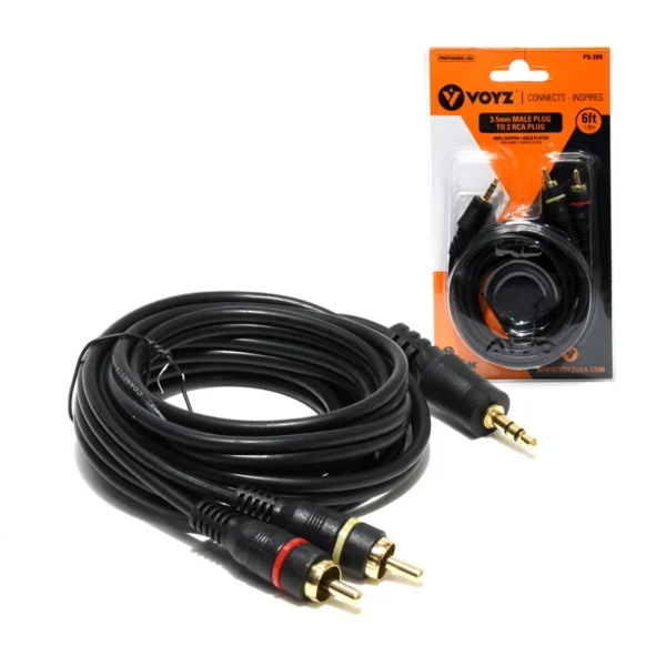 Cable de Audio MiniPlug Estéreo a 2 RCA Macho R+L - Voyz PS-209 Cable Jack 3.5mm Estéreo a 2 RCA de Audio
