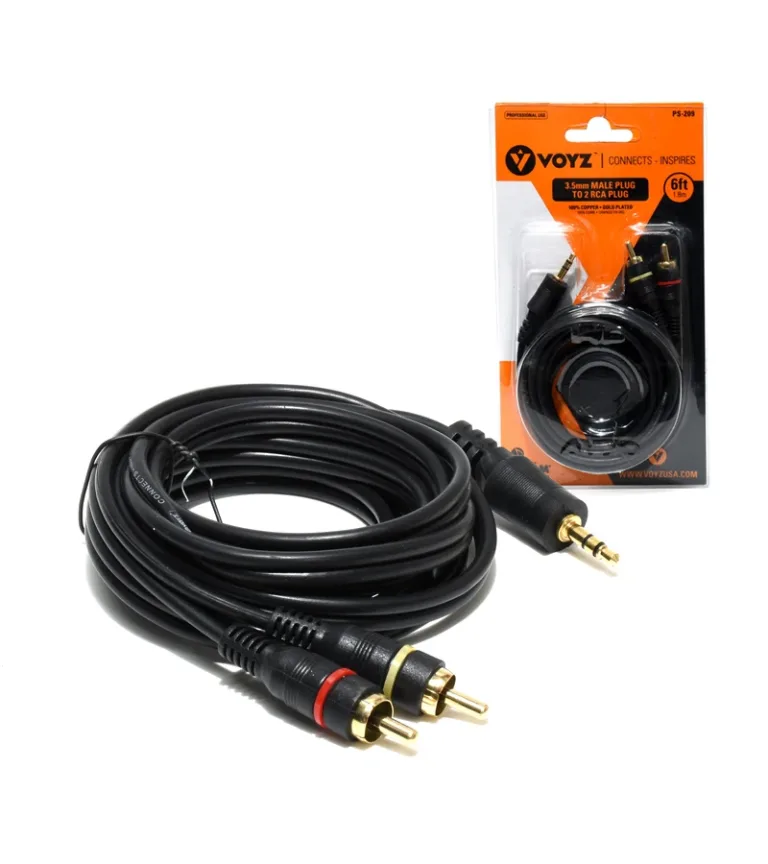 Cable de Audio MiniPlug Estéreo a 2 RCA Macho R+L - Voyz PS-209 Cable Jack 3.5mm Estéreo a 2 RCA de Audio