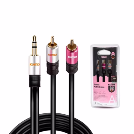 Cable de Audio 2 RCA a MiniPlug Stereo Kumo STA-AST2R02 Cable de Audio Mini Plug 3.5mm Estéreo a 2 RCA de 3M Kumo, Cable Mini Plug 3.5 a 2 RCA Macho 3 Metros