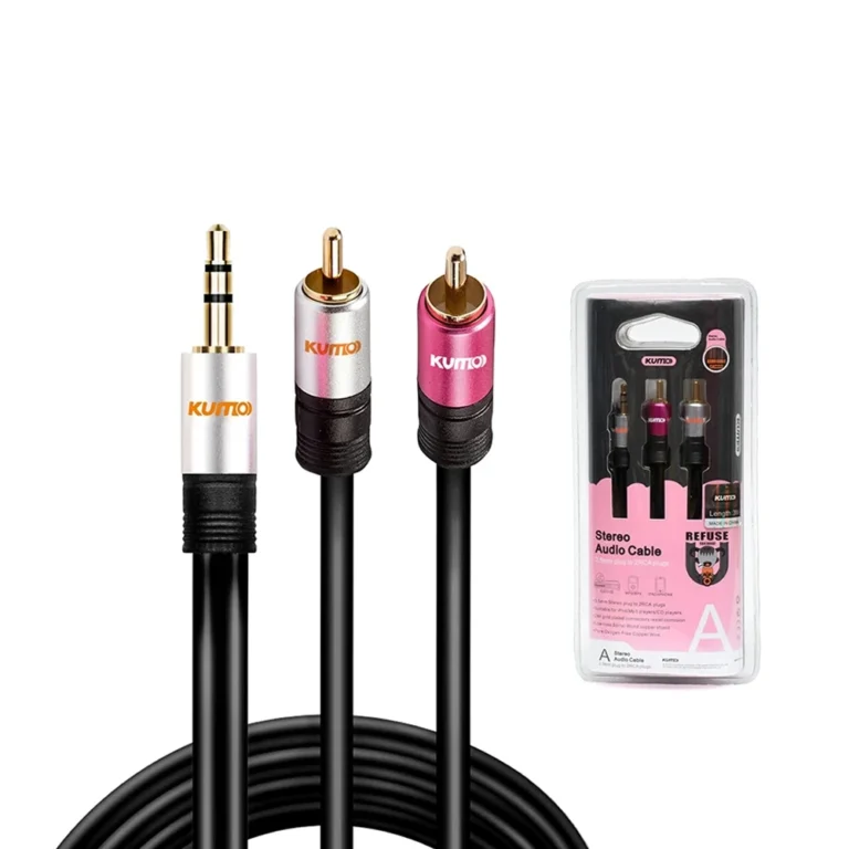 Cable de Audio 2 RCA a MiniPlug Stereo Kumo STA-AST2R02 Cable de Audio Mini Plug 3.5mm Estéreo a 2 RCA de 3M Kumo, Cable Mini Plug 3.5 a 2 RCA Macho 3 Metros