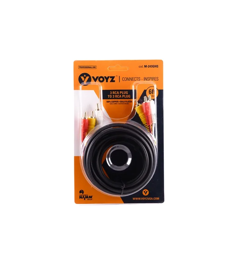 Cable de Video Compuesto RCA y Audio R+L de 1.8 Metros - Voyz M-243GHQ, Cable RCA 3x3, Cable para DVD