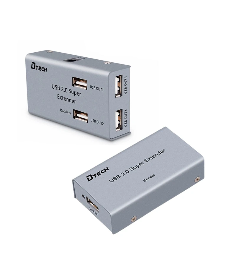 Extender USB 2.0 por RJ45 Cat5e Cat6 hasta 50M via UTP Cat5e Cat6 con 4 salidas USB 2.0 Dtech GP-DT7014A