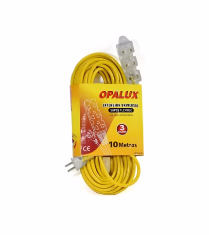 Extensión de Corriente con 3 Tomas Siliconadas con Luz Indicador y Cable de 10MT Opalux OP-FL1210, Extensión Eléctrica Vulcanizada