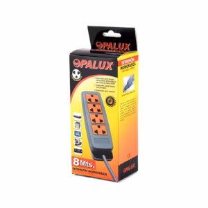 Extensión de Corriente de 8M con 4 Tomas Universales y Punto a Tierra Opalux OP-930-8G Extensión Monofásica de 8 Metros Opalux Extensión de Corriente con Punto a Tierra de 8 Metros OP-930-5G