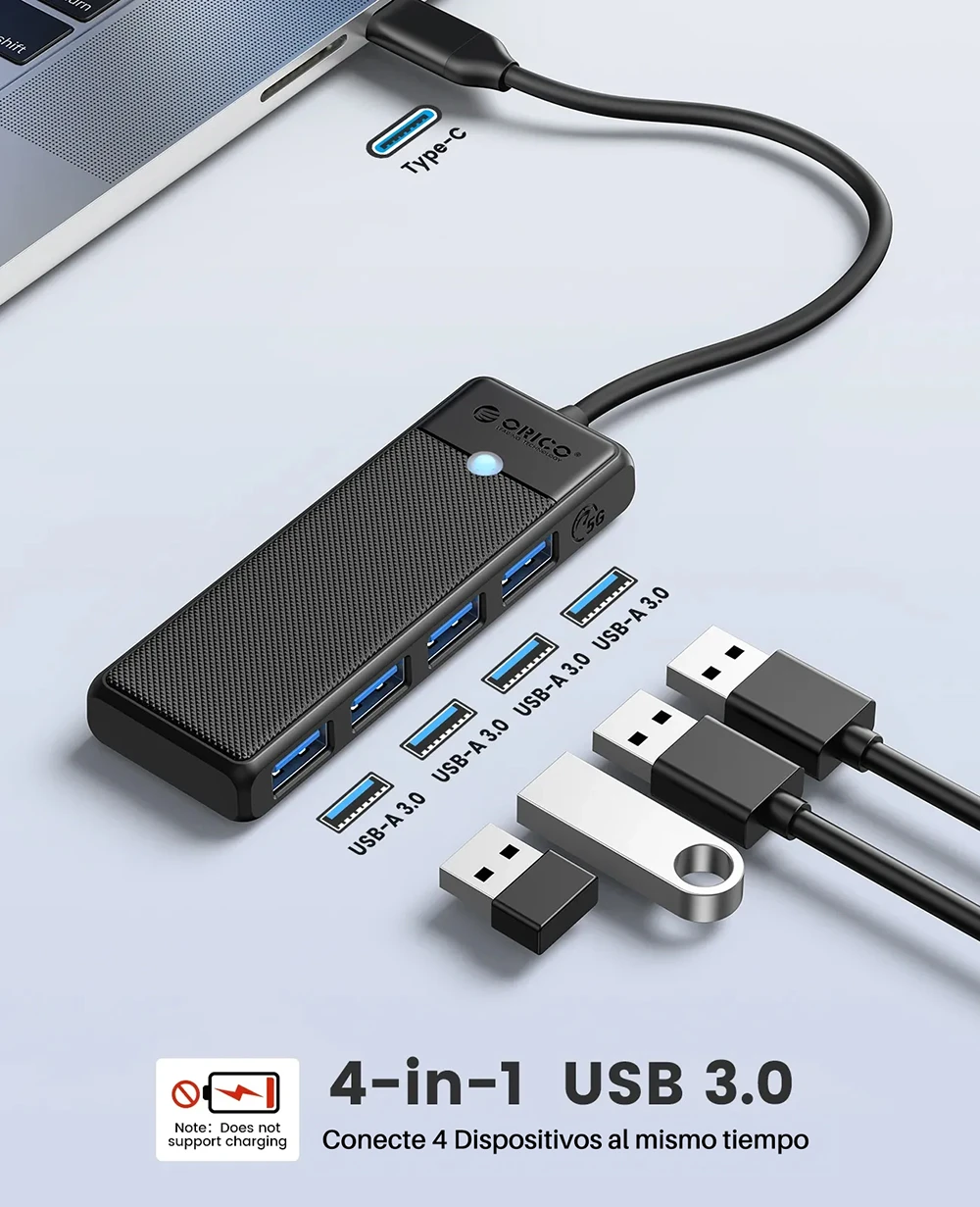 HUB USB 3.0 + RJ45 TIPO C 4 PUERTOS