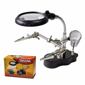 Takema ZD-126-2 Soporte Cautín con Lupa 3X, Luz LED y Pinzas: Precisión y Comodidad para tus Trabajos Electrónicos
