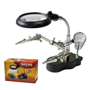 Takema ZD-126-2 Soporte Cautín con Lupa 3X, Luz LED y Pinzas: Precisión y Comodidad para tus Trabajos Electrónicos