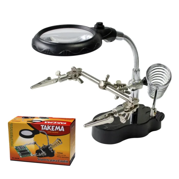Takema ZD-126-2 Soporte Cautín con Lupa 3X, Luz LED y Pinzas: Precisión y Comodidad para tus Trabajos Electrónicos