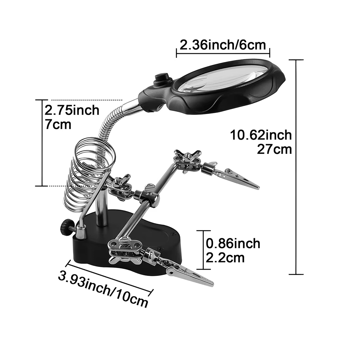 Takema ZD-126-2 Soporte Cautín con Lupa 3X, Luz LED y Pinzas: Precisión y Comodidad para tus Trabajos Electrónicos