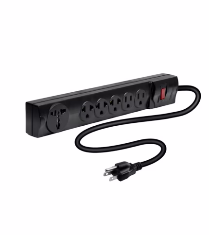 Regleta Eléctrica de 6 Tomas con Cable de Poder de 1 Metro- Lancom ZX-8059 Supresor de Pico con 2 Tomas Planas + 3 Tomas Americanas + 1 Toma Universal y Cable de Poder de 16AWG de 1MT