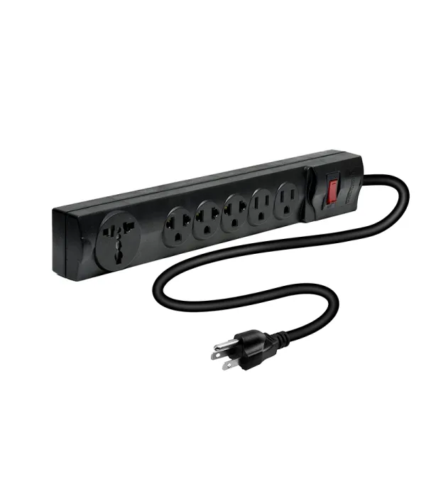 Regleta Eléctrica de 6 Tomas con Cable de Poder de 1 Metro- Lancom ZX-8059 Supresor de Pico con 2 Tomas Planas + 3 Tomas Americanas + 1 Toma Universal y Cable de Poder de 16AWG de 1MT