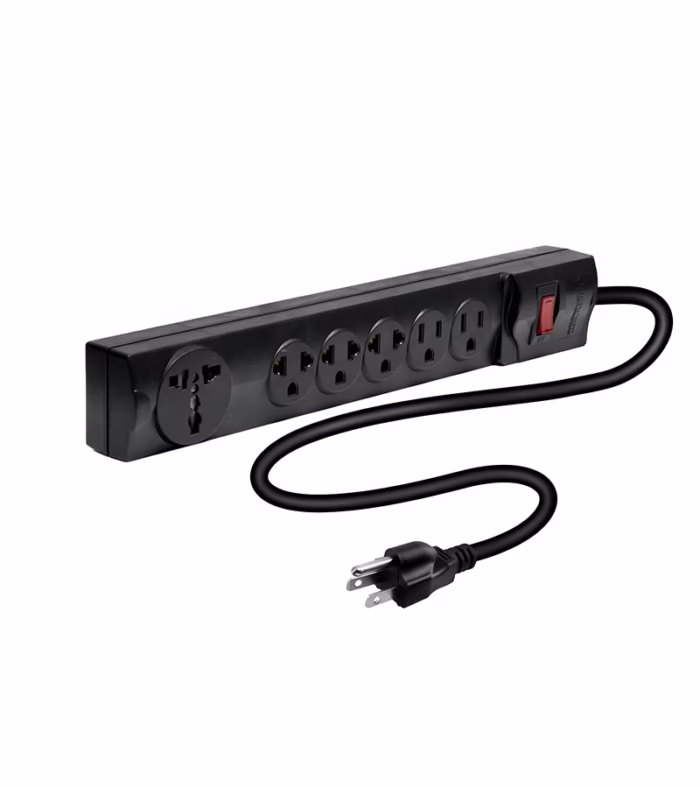 Regleta Eléctrica de  Tomas con Cable de Poder de  Metro  Lancom ZX  Supresor de Pico con  Tomas Planas   Tomas Americanas   Toma Universal y Cable de Poder de AWG de MT