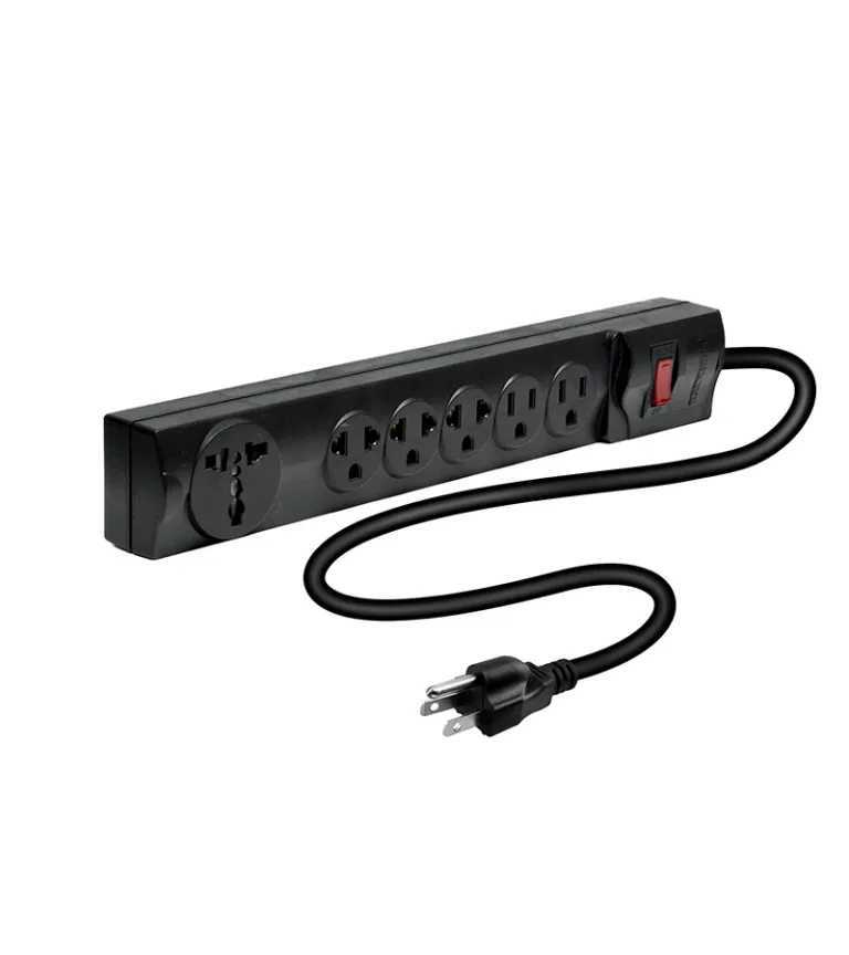 Regleta Eléctrica de 6 Tomas con Cable de Poder de 1 Metro- Lancom ZX-8059 Supresor de Pico con 2 Tomas Planas + 3 Tomas Americanas + 1 Toma Universal y Cable de Poder de 16AWG de 1MT