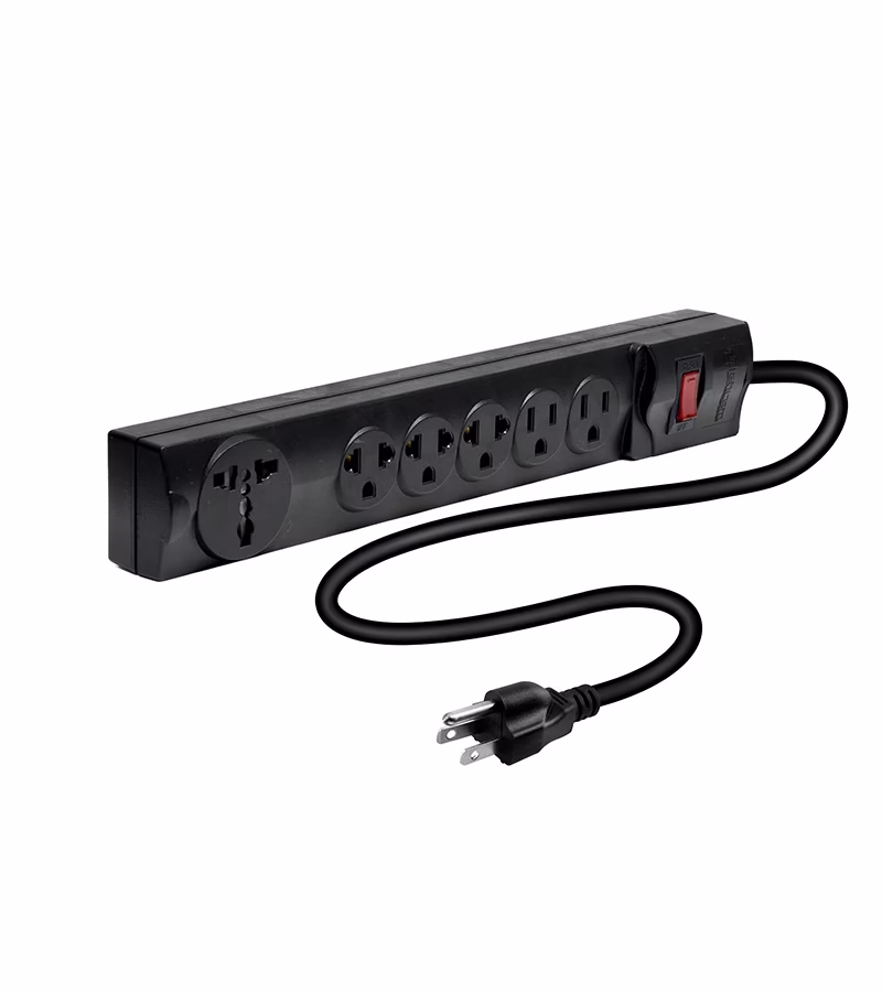 Regleta Eléctrica de  Tomas con Cable de Poder de  Metro  Lancom ZX  Supresor de Pico con  Tomas Planas   Tomas Americanas   Toma Universal y Cable de Poder de AWG de MT