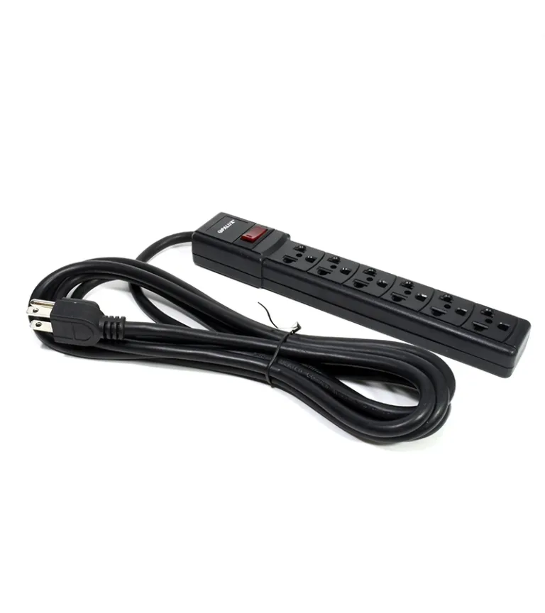 Regleta Eléctrica de 2 Metros, Supresor de Pico 2M con 06 Tomas Universales y Cable de Poder de 16AWG Opalux OP-FL28-2MTS