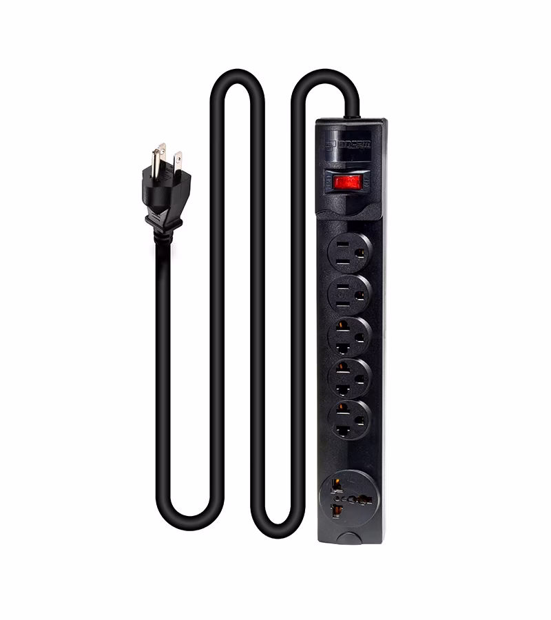 Regleta Eléctrica de  Tomas con Cable de Poder de  Metros Lancom ZX  Supresor de Pico con  Tomas Planas   Tomas Americanas   Toma Universal y Cable de Poder de AWG de MT