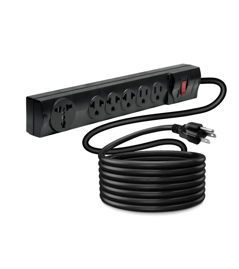 Regleta Eléctrica de 6 Tomas con Cable de Poder de 5 Metros Lancom ZX-8059 Supresor de Pico con 2 Tomas Planas + 3 Tomas Americanas + 1 Toma Universal y Cable de Poder de 16AWG de 5MT