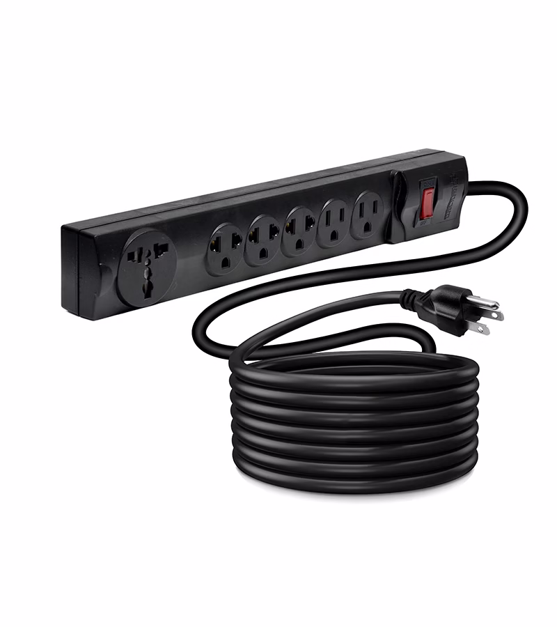 Regleta Eléctrica de  Tomas con Cable de Poder de  Metros Lancom ZX  Supresor de Pico con  Tomas Planas   Tomas Americanas   Toma Universal y Cable de Poder de AWG de MT