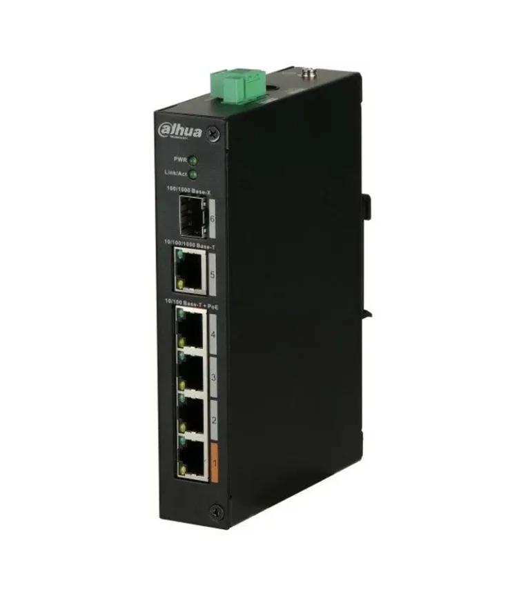 Switch PoE+ de 60W con 4 Puertos Poe y 2 Puertos Lan Dahua DH-PFS3106-4ET-60 Switch PoE Fast Ethernet de 60W con Soporte PoE Plus y 2 Lan Gigabit 10/100/1000mbps