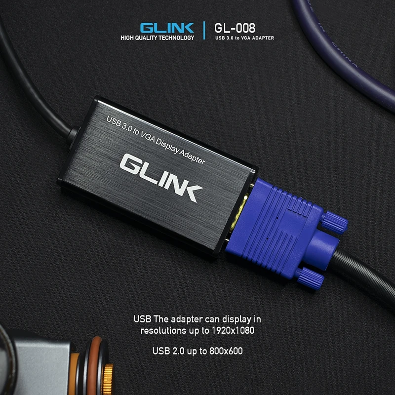 Adaptador USB a VGA Glink GL-008 Adaptador USB 3.0 a VGA DB15 Hembra - Glink GP-GL008