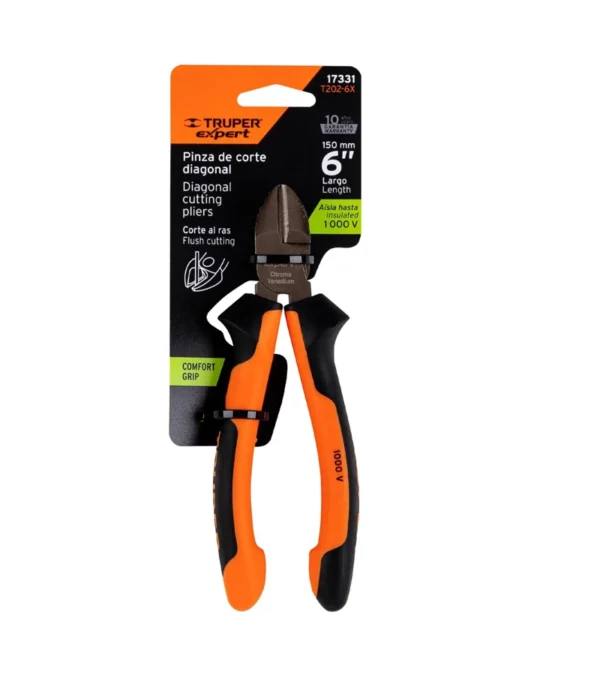 Alicate de Corte Diagonal de 6 Pulgadas - Truper T202-6X Pinza corte diagonal 6″ mango Comfort Grip, Truper Expert T202-6X 17331