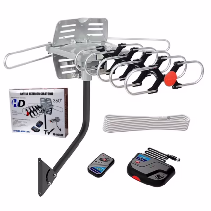 Antena HDTV Giratoria para Exteriores TDT Celestium FD BP Antena HD para Televisión con señal UHF y VHF para Señal Digital Abierta TDT ISDB t y Base Giratorio Amplificado Celestium FD BP