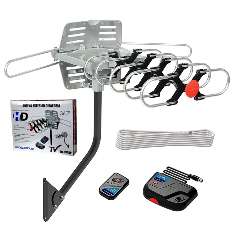 Antena HDTV Giratoria para Exteriores TDT Celestium FD-094BP Antena HD para Televisión con señal UHF y VHF para Señal Digital Abierta TDT ISDB-t y Base Giratorio Amplificado Celestium FD-094BP