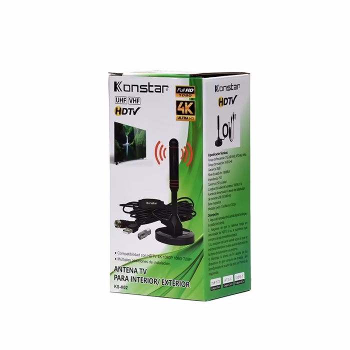Antena para TV Digital TDT Konstar KS H Antena para Interior Exterior UHFVHF con Base Imantada para Señal Digital Abierta TDT ISDB t   Konstar KS H