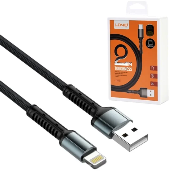 Cable USB para IPhone de 2 Metros Ldnio LS64-L - Lightning Cable USB Lightning de 2MT con soporte de Carga Rápida LDNIO LS64-L