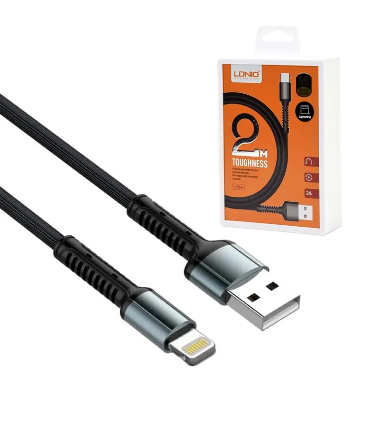 Cable USB para IPhone de 2 Metros Ldnio LS64-L - Lightning Cable USB Lightning de 2MT con soporte de Carga Rápida LDNIO LS64-L