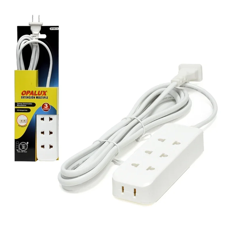 Extensión de Corriente de 3 Metros Opalux OP-NK114 Extensión Eléctrica de 3 Tomas Universales + 1 toma Plana con Cable de 3 Metros de 18AWG Color Blanco