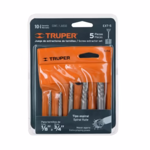Juego con 5 extractores de tornillos Truper EXT-5 Juego de 5 Extractores de Tornillos en Acero al Cromo - Truper EXT-5